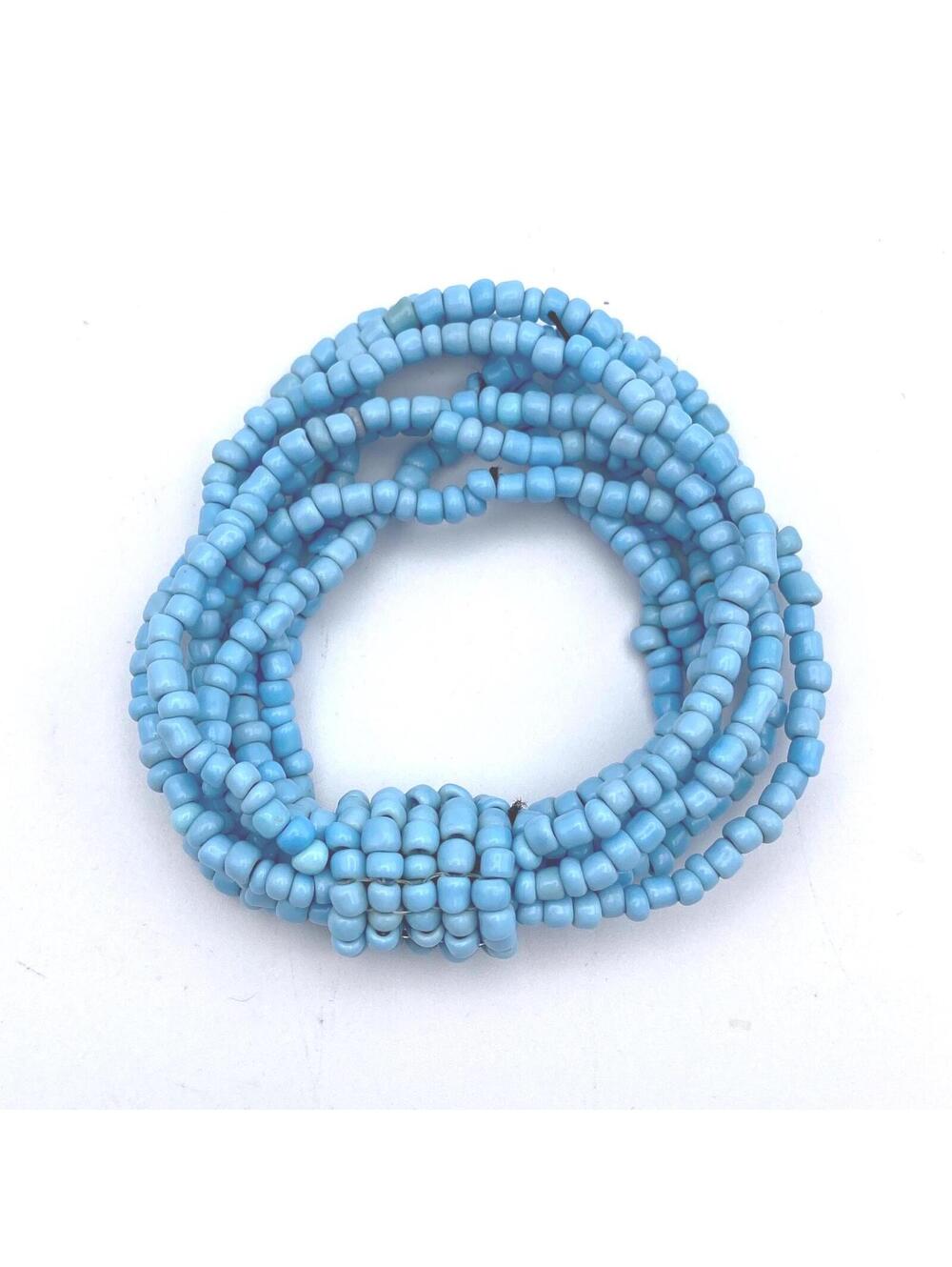 Vintage Blue Glass and Black Elastic Beaded 8 Strand 7 Inch Elastic Bracelet.